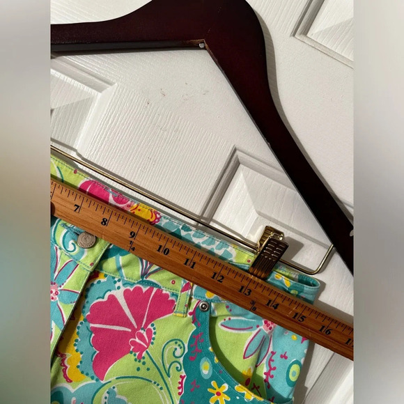 LILLY PULITZER 6 Floral PEACOCK PANTS JEANS Preppy Derby Cropped Southern Belle - Picture 7 of 10